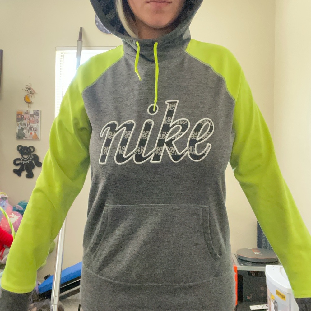 Nike Gray and Green Men's Hoodie